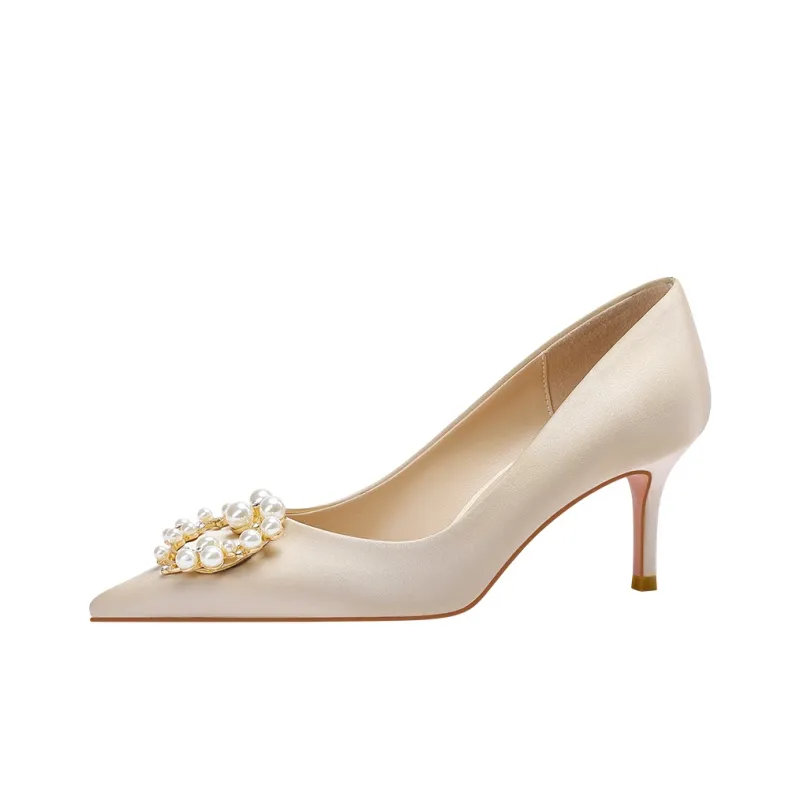 Lan Miao Slim Heel High Heels Women's Champagne-0