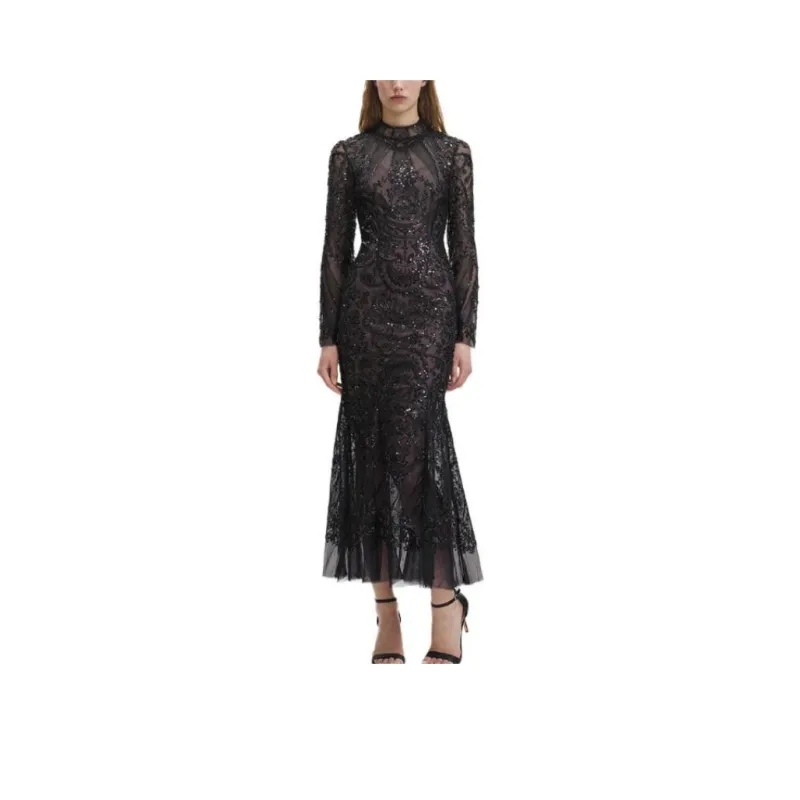 Self portrait Long Sleeved Dress Women's Classic Black-0