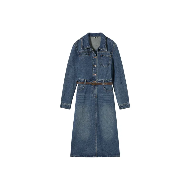 DIALOGUE Long Sleeved Dress Women's Denim Blue-0