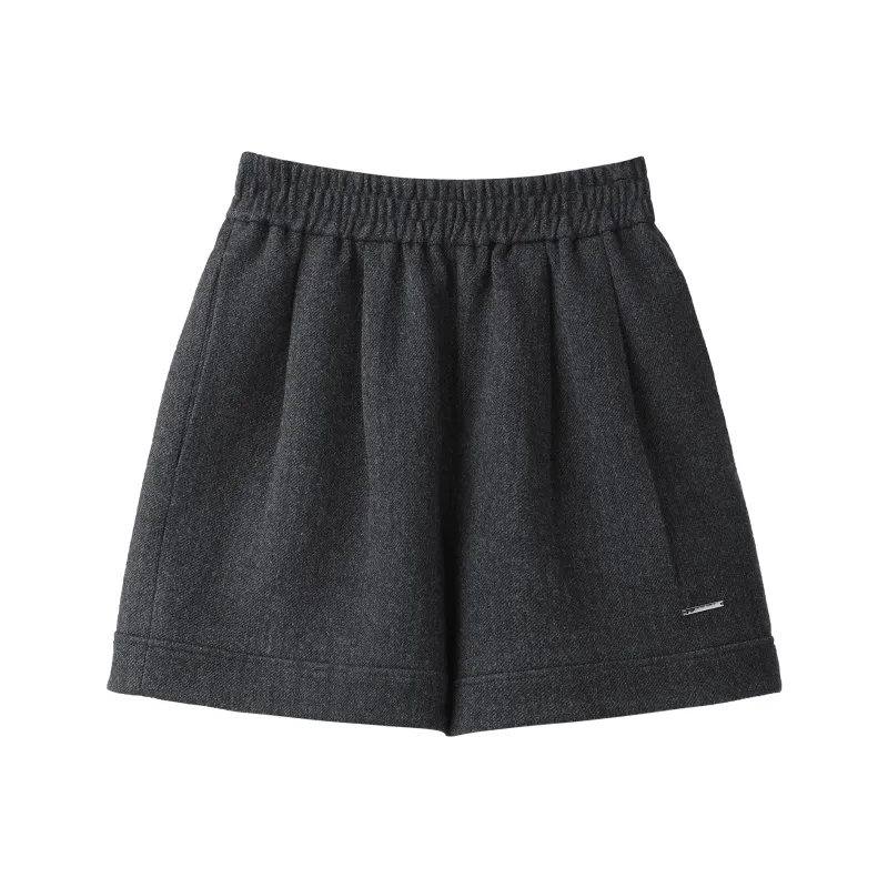 Fstudio Korean Style Fashion Warm Woolen Casual Shorts Women's Dark Gray-0