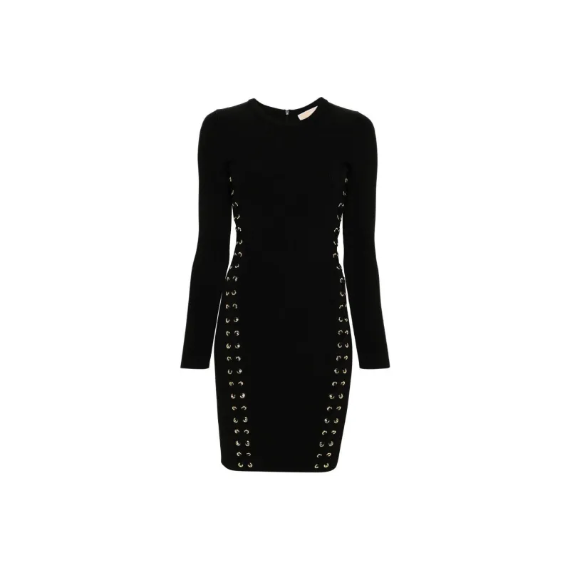 MICHAEL KORS Ribbed Stretch Knit Lace-Up Dress-0
