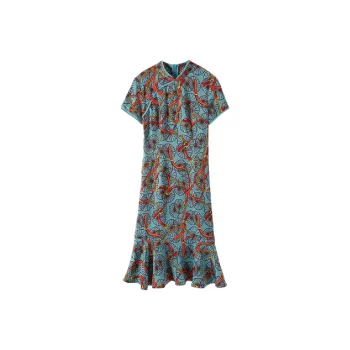 Mo Han Yi Mei Short Sleeved Dresses Women's Blue