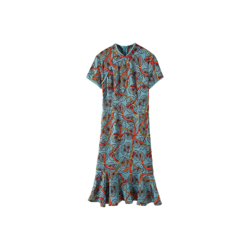 Mo Han Yi Mei Short Sleeved Dress Women's Blue-0