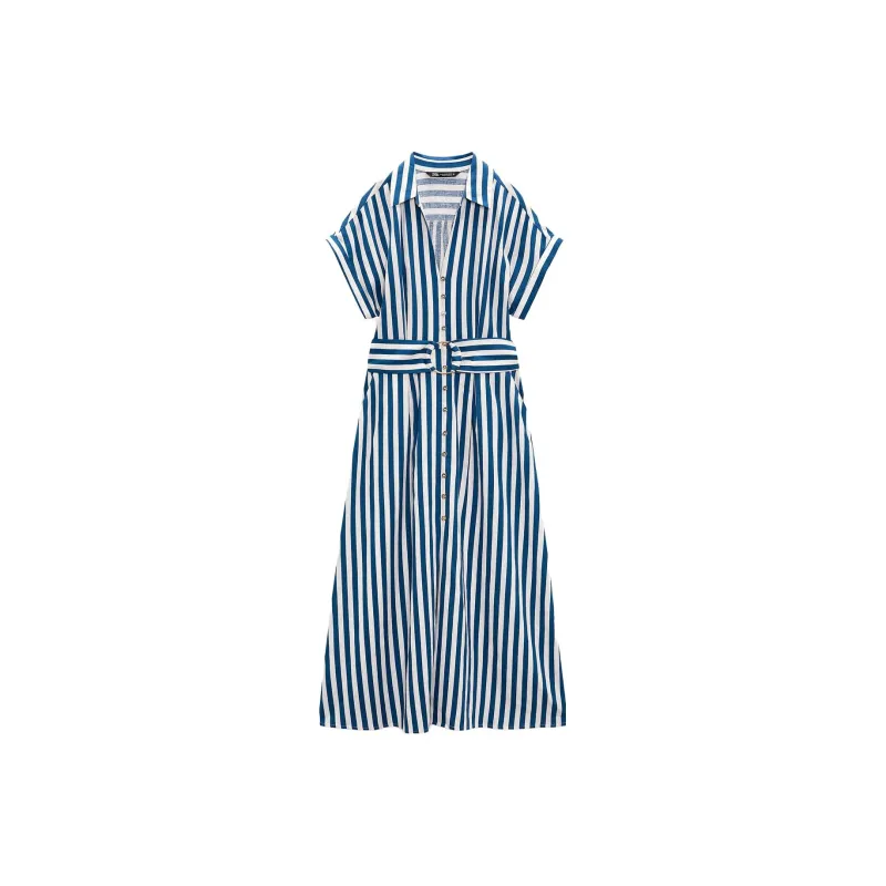 ZARA Short Sleeved Dresses Women's Blue-0