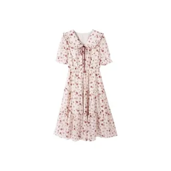 XIANGYING Short-Sleeved Dresses Women's Dark Red