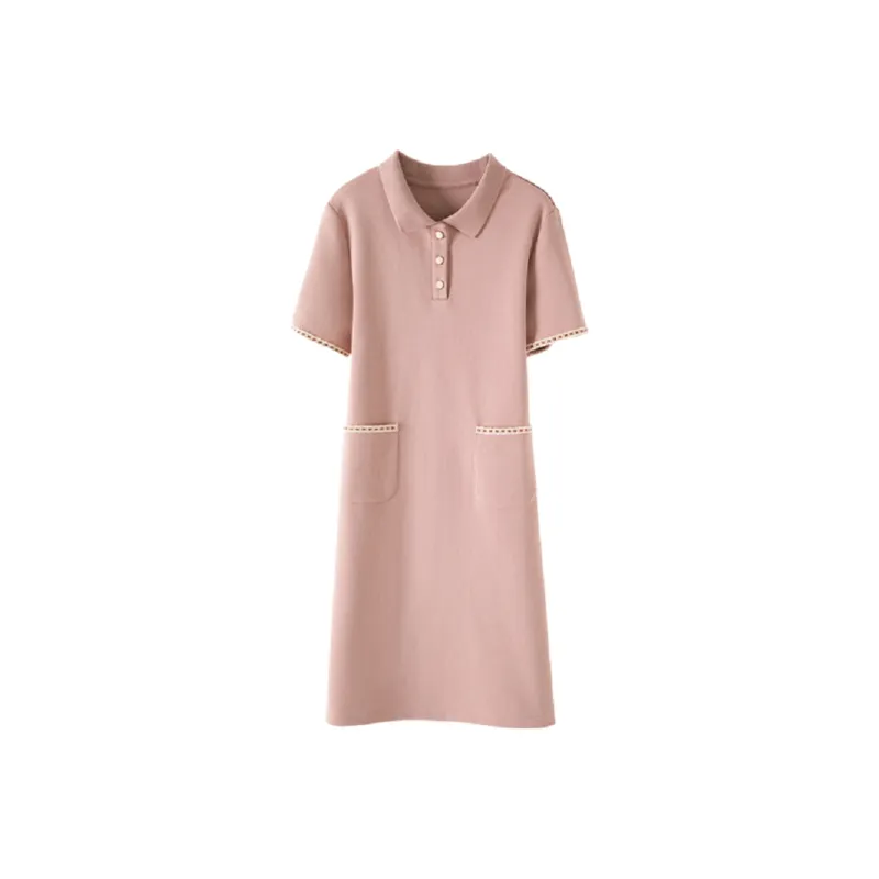 Mo Han Yi Mei Short Sleeved Dress Women's Leather Pink-0