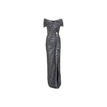 BALMAIN Off shoulder Sequin embellished Gown