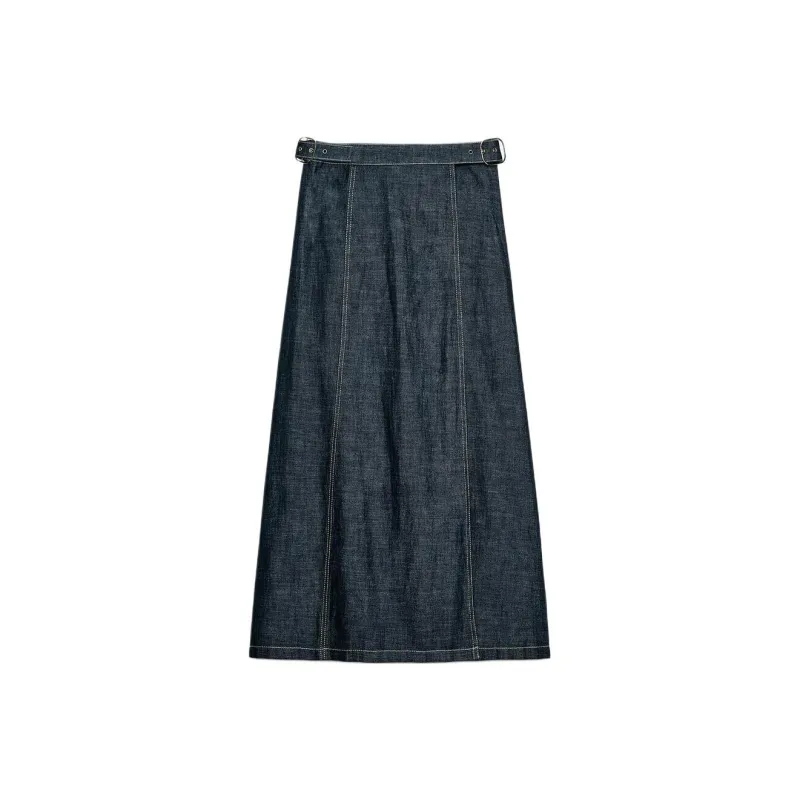 ZARA Denim Long Skirt Women's Deep Indigo-0