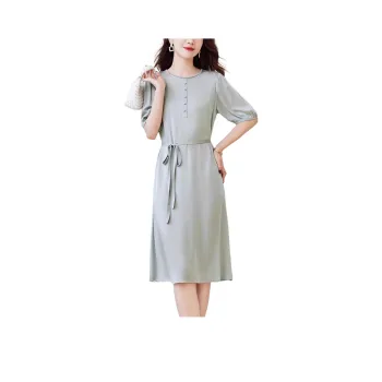 Yi Mengyuan Lace Up Silk Short Sleeved Dress Women's