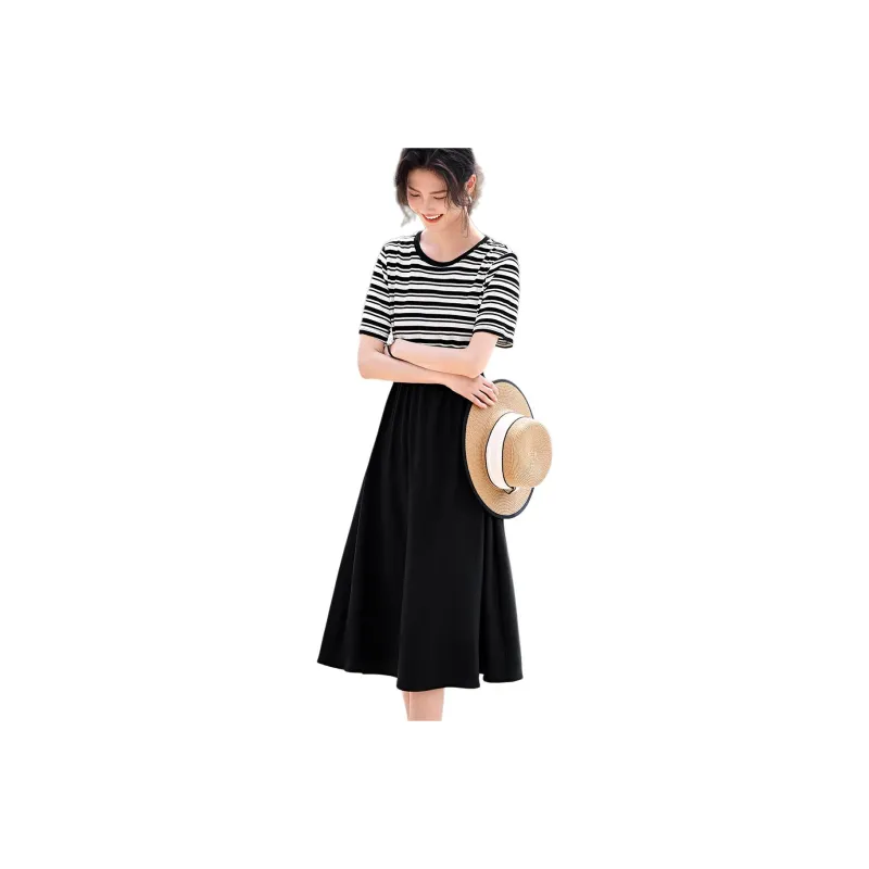 XWI Short Sleeved Dresses Women's Black Stripes-0