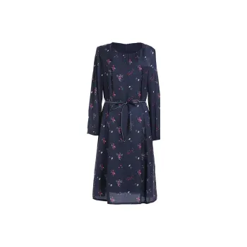 QIAOWANNI Long Sleeved Dresses Women's Blue Specimen Flower