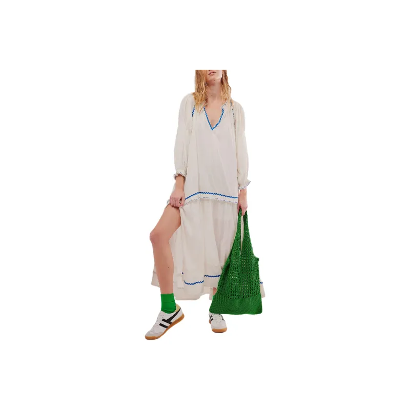 FREE PEOPLE Thank Me Later Midi Dress Long-Sleeved Dresses Women's White Combo/White Combo-0