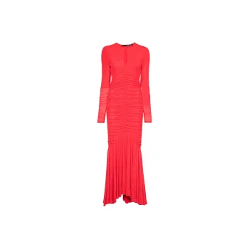 Rotate Keyhole Neck Mesh Maxi Dress