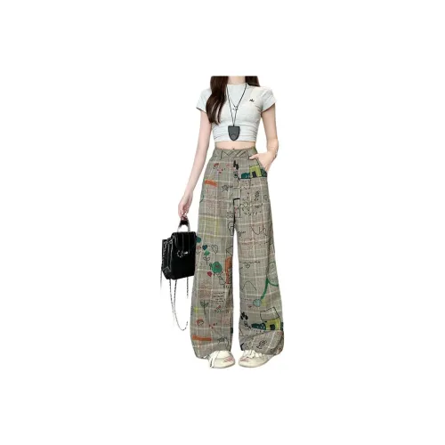 Garbege Casual Pants Women's Gray Khaki Color