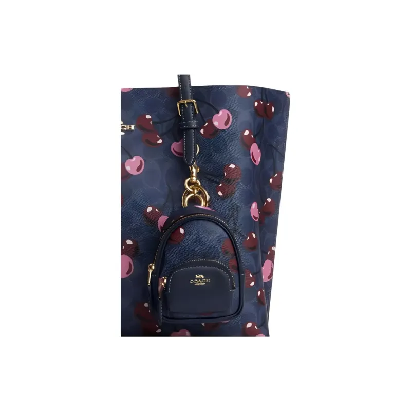 COACH Court Coated Canvas With Smooth Leather Bag Accessory Mini Women's Gold With Denim Multicolor-4