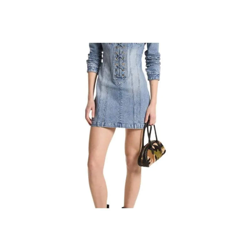 MICHAEL KORS Stretch Denim Lace Up Mini Dress-5