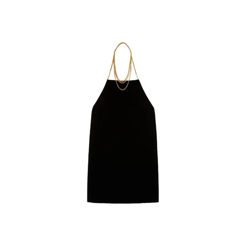 PALM ANGELS Chain embellished Velvet Halterneck Dress-0
