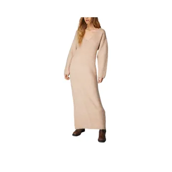 NASTY GAL Brushed Oversized Knitted Maxi Dress Long-Sleeved Dresses Women's Camel