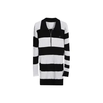 Self Who Long Sleeved Dresses Women's Classic Black With Grey Stripes
