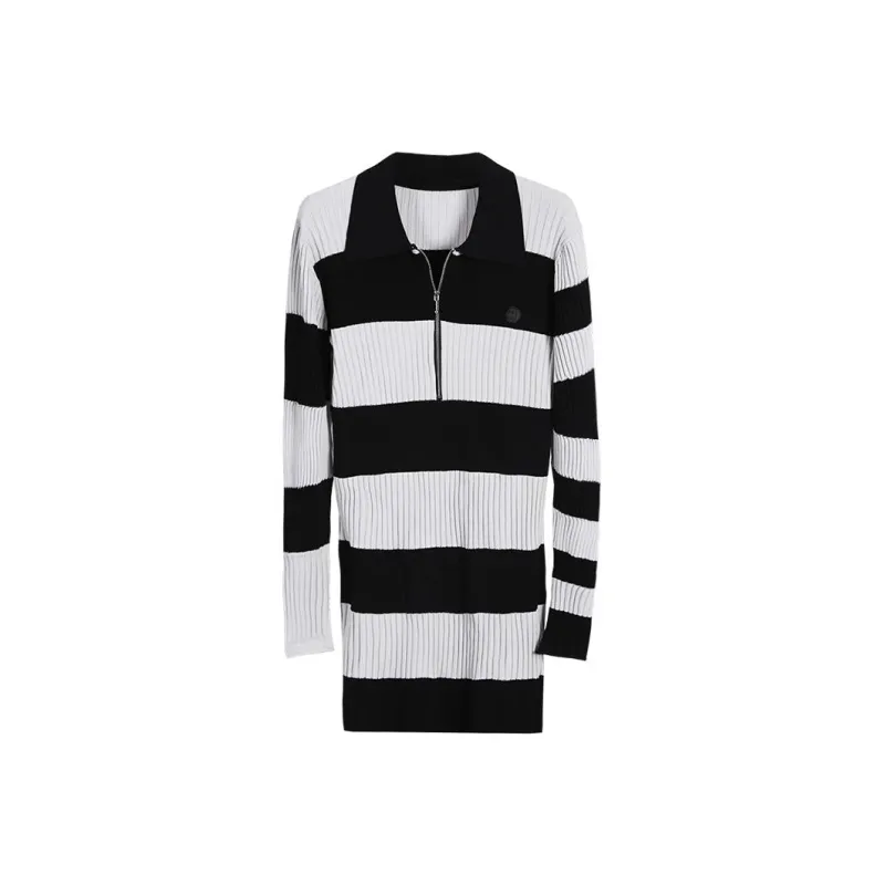 Self Who Long-Sleeved Dresses Women's Classic Black With Grey Stripes-0