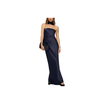REFORMATION Oren Silk Dress Sleeveless Dress Women's Navy/Marine Blue