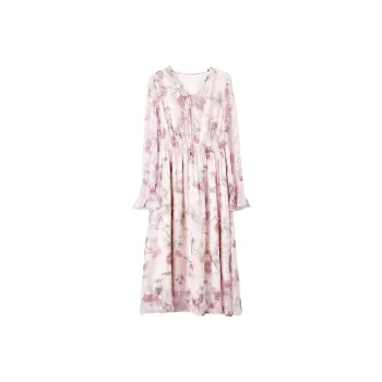 XIANGYING Long Sleeved Dress Women's Pink