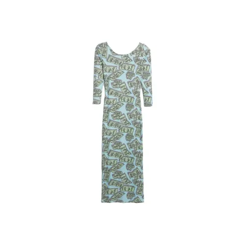 Adidas Originals JEREMY blades MONEY PRINT Long-Sleeved Dresses Women's Blue