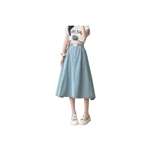 Oudifu Denim Long Skirts Women's Blue