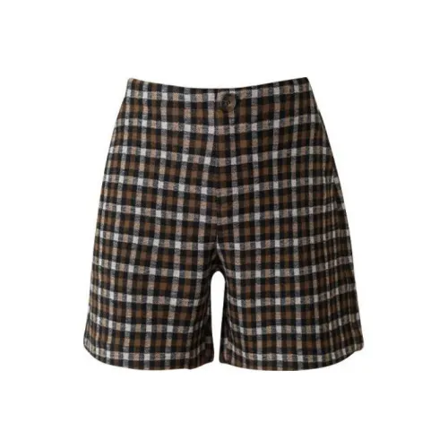 Lead The Show Casual Shorts Women's Coffee Plaid Pattern