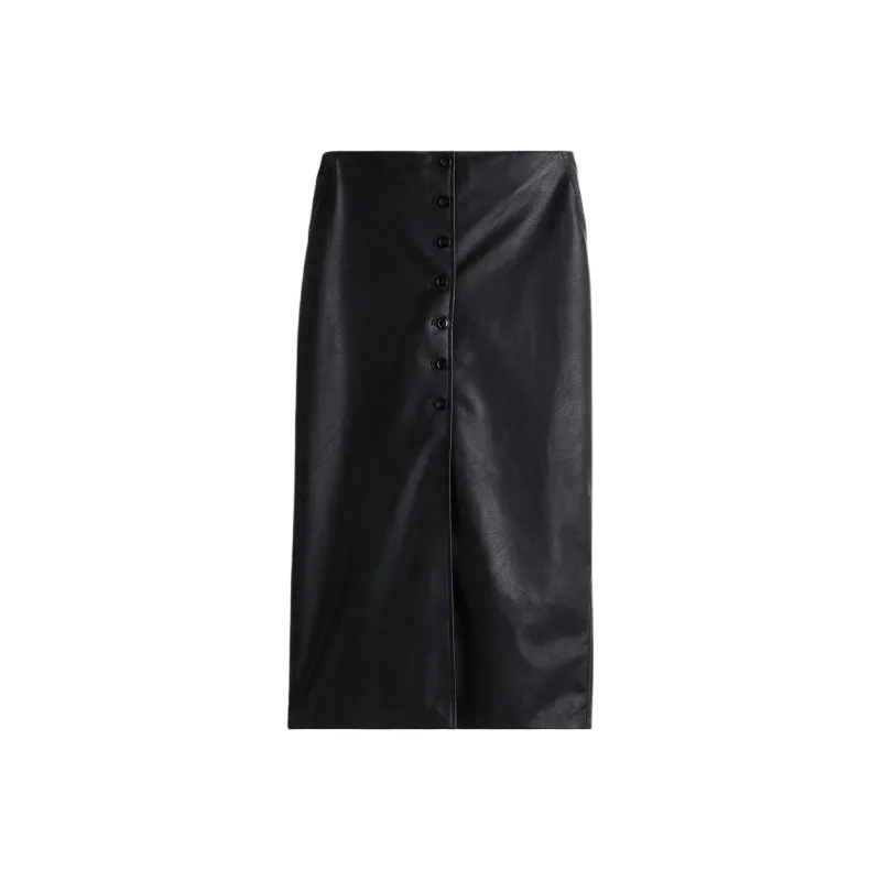 H&M Leather Long Skirts Women's Black-0