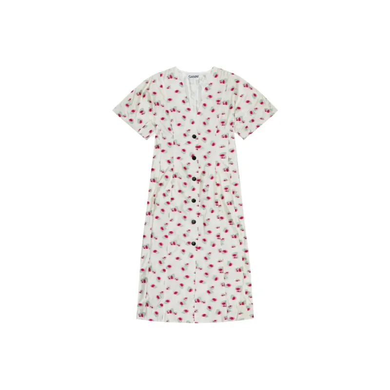GANNI Floral Printed V Neck Midi Dress-0