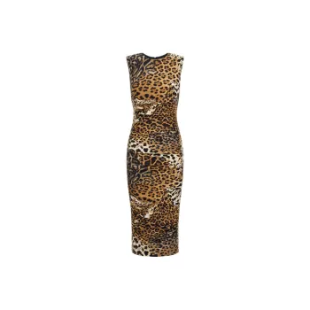 Roberto Cavalli Jaguar print Gathered Midi Dress