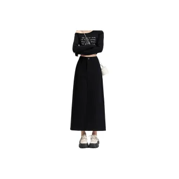 Wen Shan Denim Long Skirts Women's Black