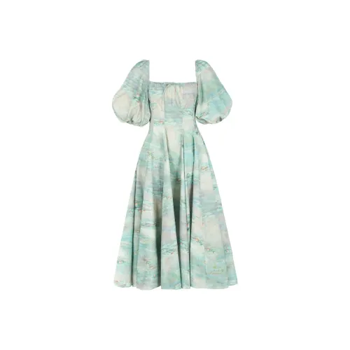 Selkie Short Sleeved Dresses Women's Monet Lotus Pond Furong Print