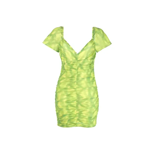Rotate V Neck Ruched Mini Dress