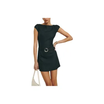 REFORMATION Zelmira Linen Dress Short-Sleeved Dresses Women's Black