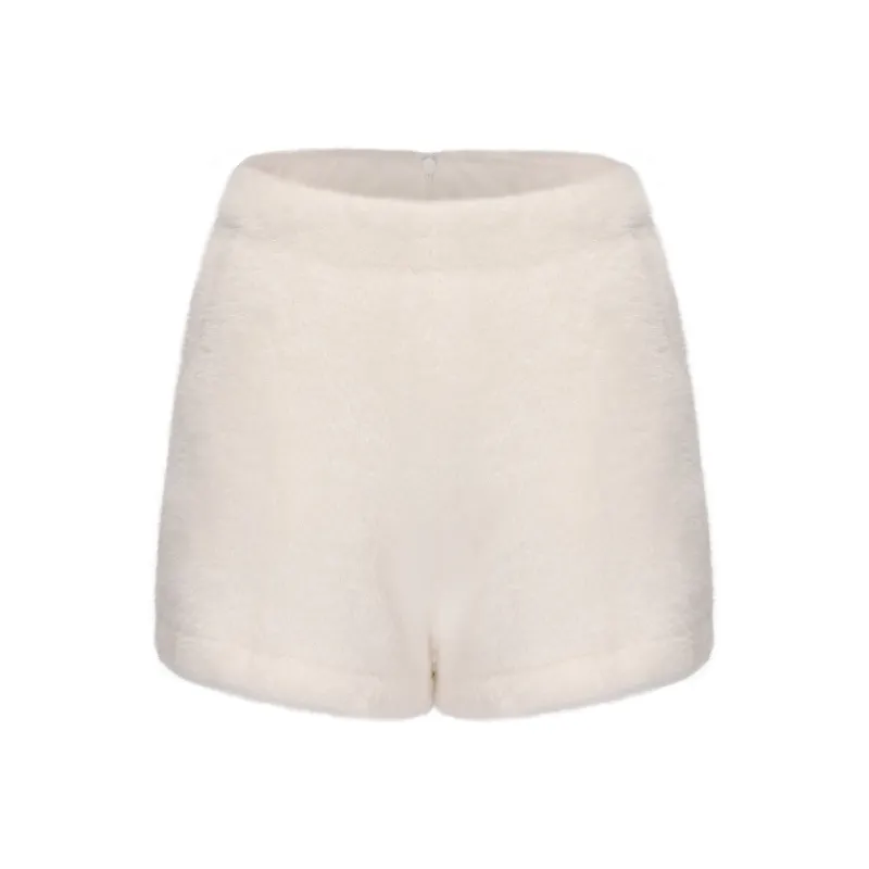 CHIWAWAMEME Casual Shorts Women's Cream Beige Fleece Lined-0