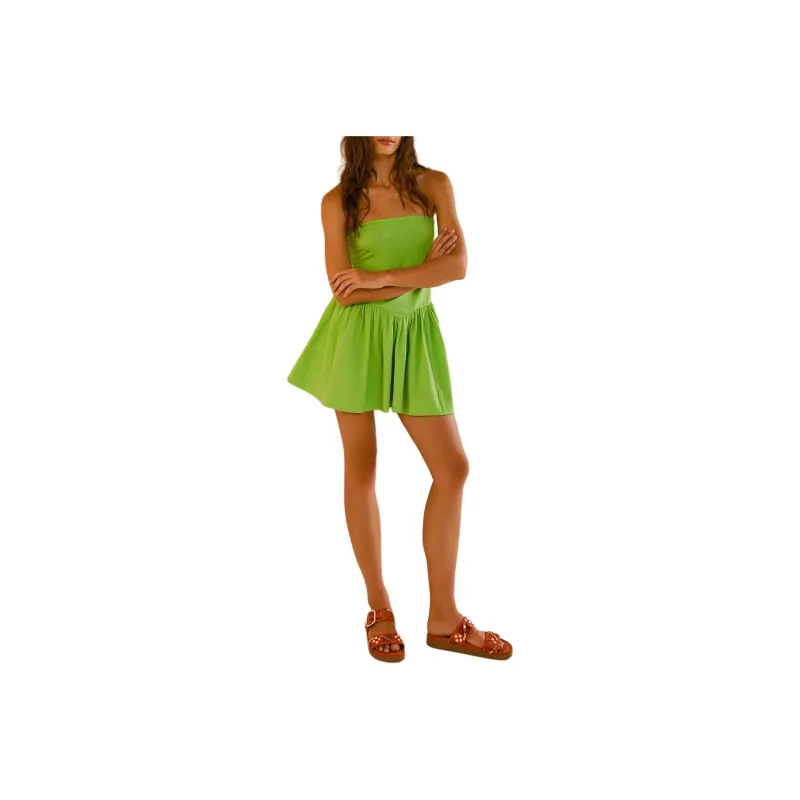 FREE PEOPLE Onda Drop-Waist Tube Mini Sleeveless Dress Women's Bright Lime/Bright Lemon-0