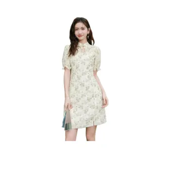 Hopeshow Short-Sleeved Dresses Women's Pink Green Floral 625