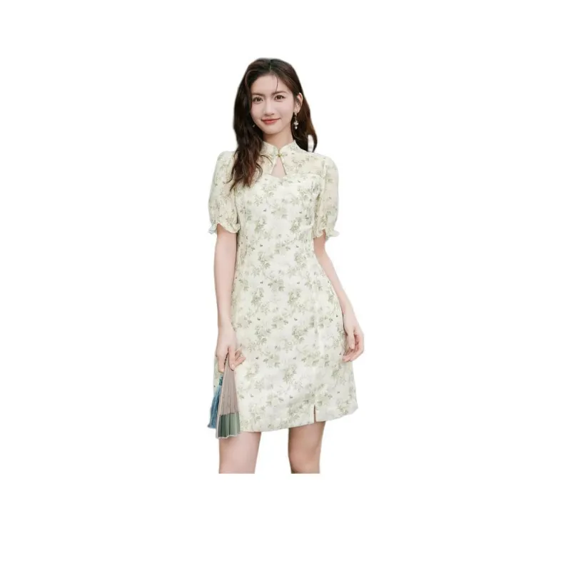 Hopeshow Short Sleeved Dress Women's Pink Green Floral-0