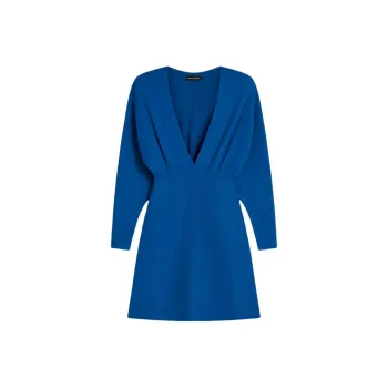 SCANLAN THEODORE Crepe Knit Dolman Sleeve Mini Long-Sleeved Dresses Women's Prussian Blue