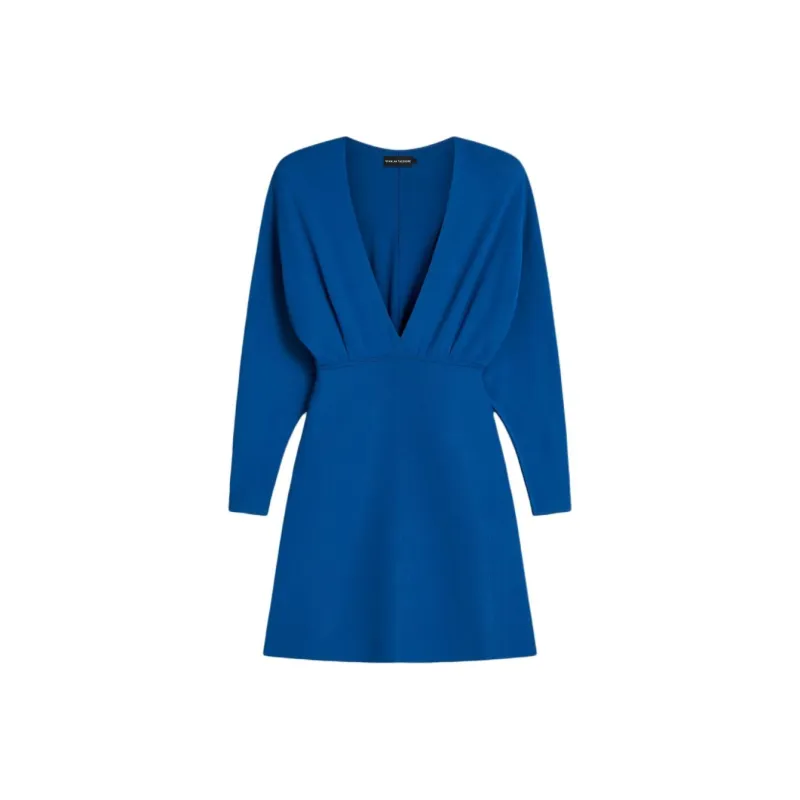 SCANLAN THEODORE Crepe Knit Dolman Sleeve Mini Long-Sleeved Dresses Women's Prussian Blue-0
