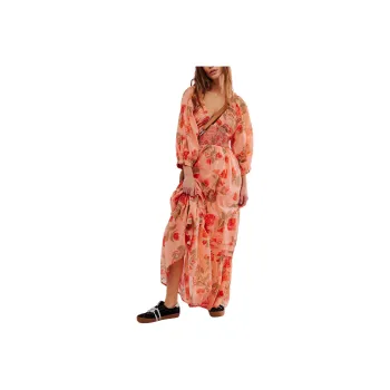 FREE PEOPLE Golden Hour Maxi Dress Long-Sleeved Dresses Women's Pale Pink/Light Pink