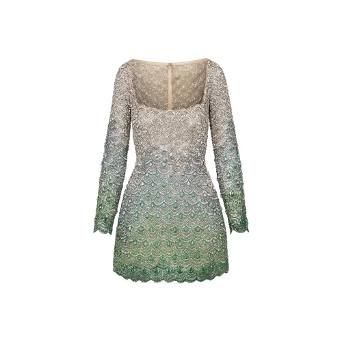 Oscar De La Renta Crystal Embroidered Cocktail Dress