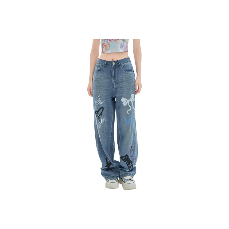 LALABOBO Jeans Women's Medium Blue White-2