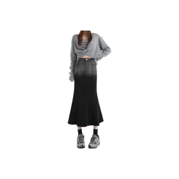 ZAZN Denim Long Skirts Women's Gray Black