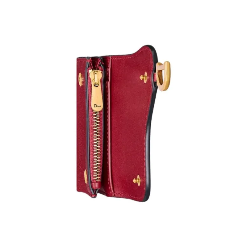DIOR Saddle Goatskin Wallet Regular Women's Cherry Red-4