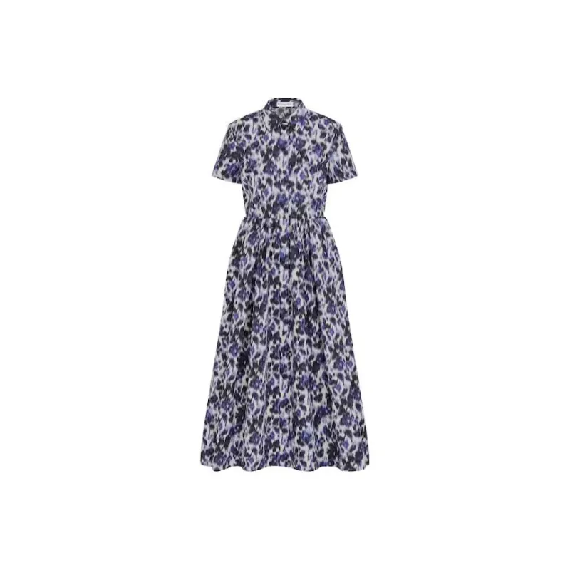 DIOR Flared Shirt Dress Short-Sleeved Dresses Women's Dark Blue-0