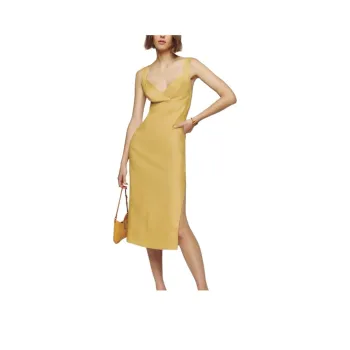 REFORMATION Allira Linen Dress Slip Dress Women's Yellow