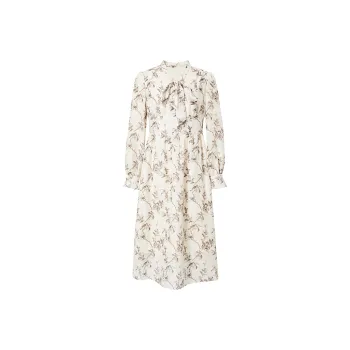 Hopeshow Long-Sleeved Dresses Women's Beige Base With Flowers